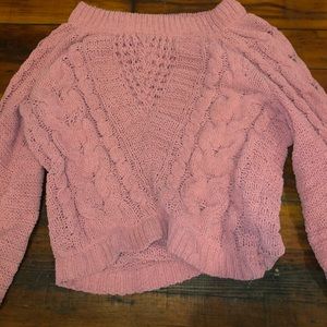 Pink Cropped Knitted Sweater